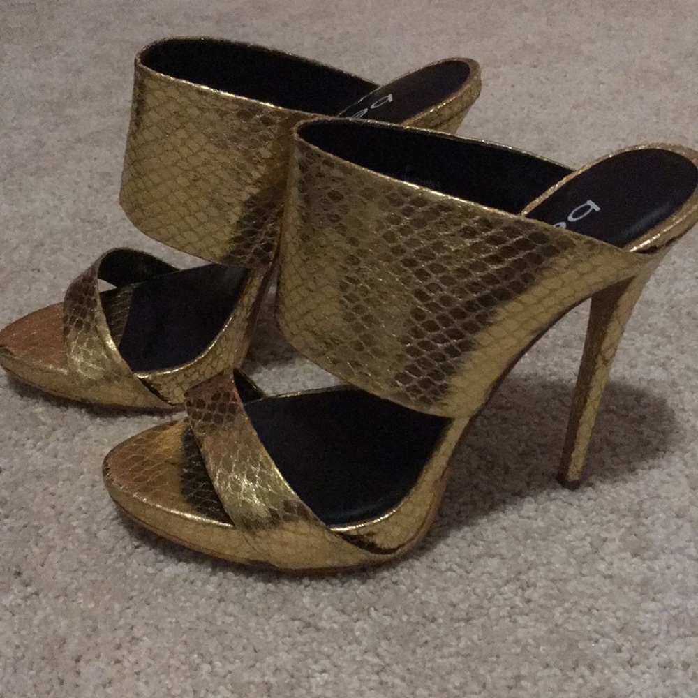 BEBE Gold Strapped Heels Size 6
